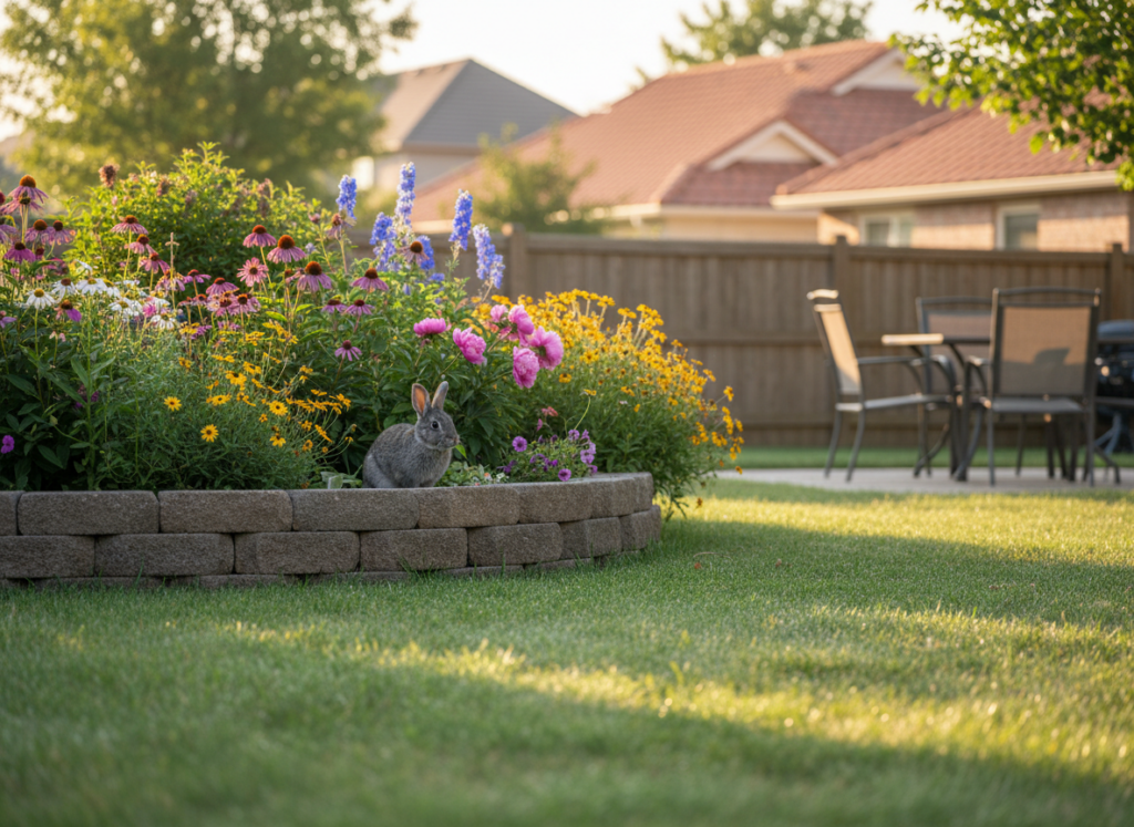 Waiting to eat flowers in residential yard